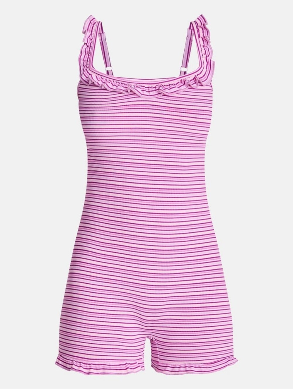 Pink Orchid Striped Ruffled Romper
